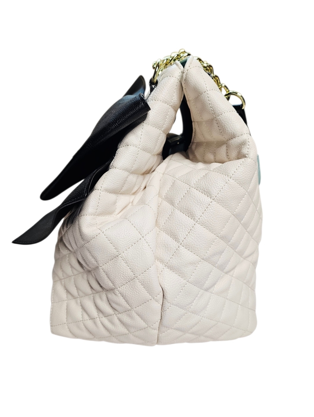 Betsey Johnson Quilted Cream/Black Trap Tote Purse Bag - Picture 4 of 16